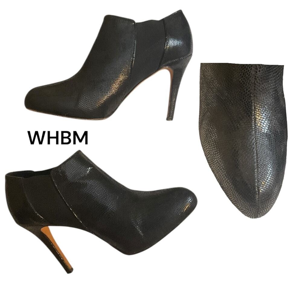 White House Black Market Black Booties 9.5M Lizard Embossed Stiletto Heel - Picture 10 of 15